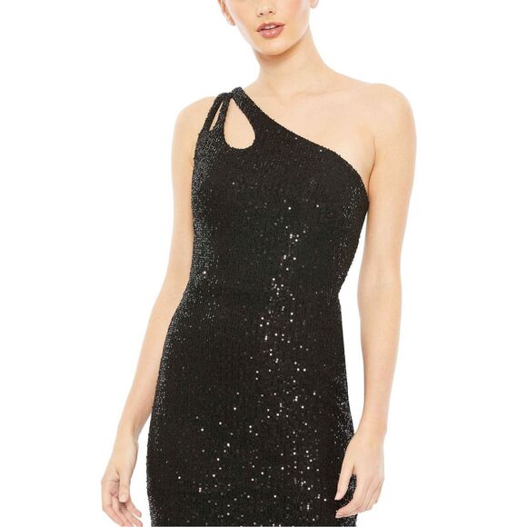 MAC DUGGAL SEQUINED STRAPPY ONE SHOULDER COLUMN GOWN - Picture 3 of 11
